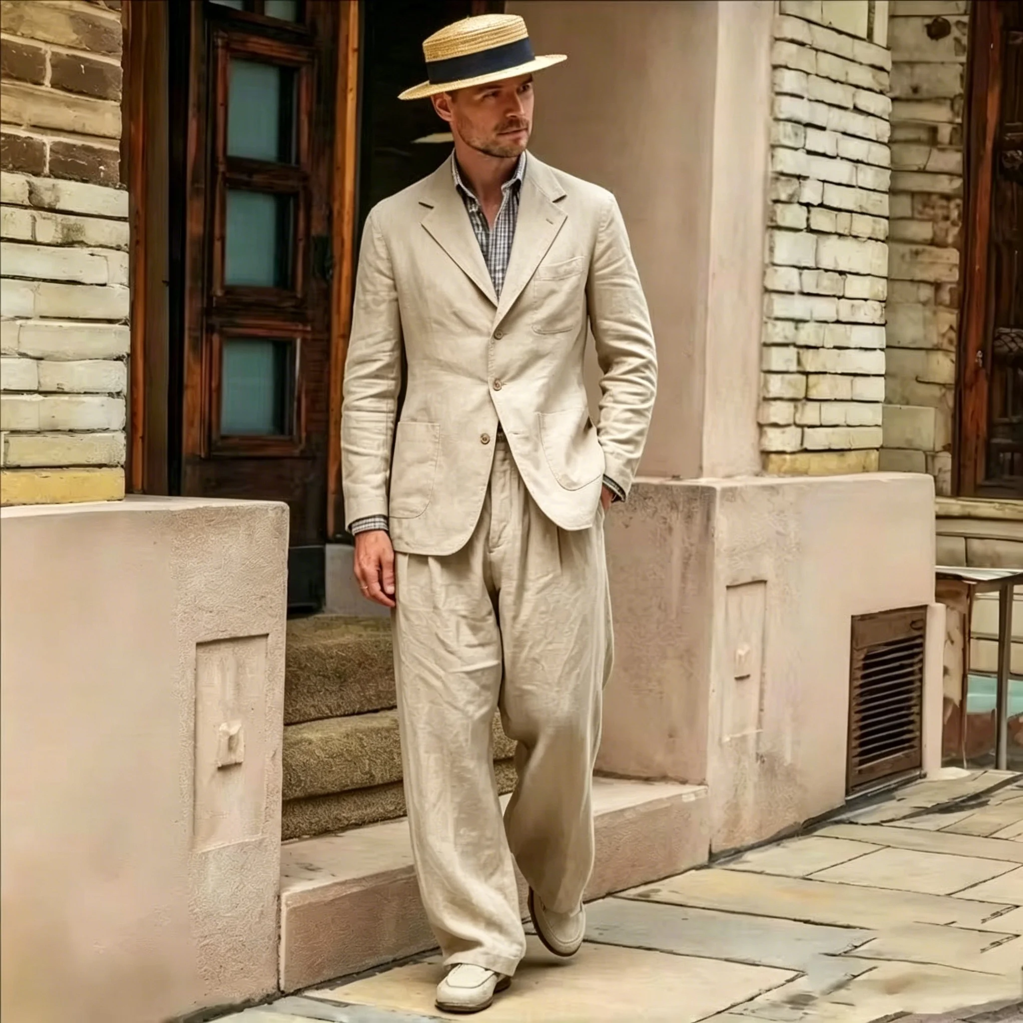 Summer Casual Beige Linen Men's Suit Set For Wedding 3 Buttons Formal Business 2PCS Men's Suit Set Jacket Pants Customize
Summer Casual Beige Linen Men's Suit Set For Wedding 3 Buttons Formal Business 2PCS Men's Suit Set Jacket Pants Customize