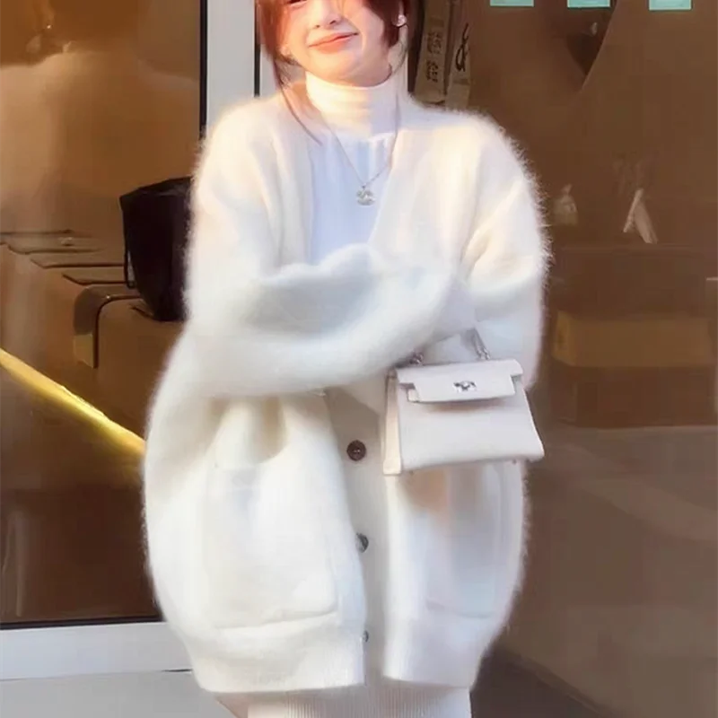 Heavy Thick Women Mujer Autumn Winter Hairy Angora Rabbit Hair Jersey Long Sleeves V-Neck Loose Cardigans Sweater Jacekt Pull
Heavy Thick Women Mujer Autumn Winter Hairy Angora Rabbit Hair Jersey Long Sleeves V-Neck Loose Cardigans Sweater Jacekt Pull