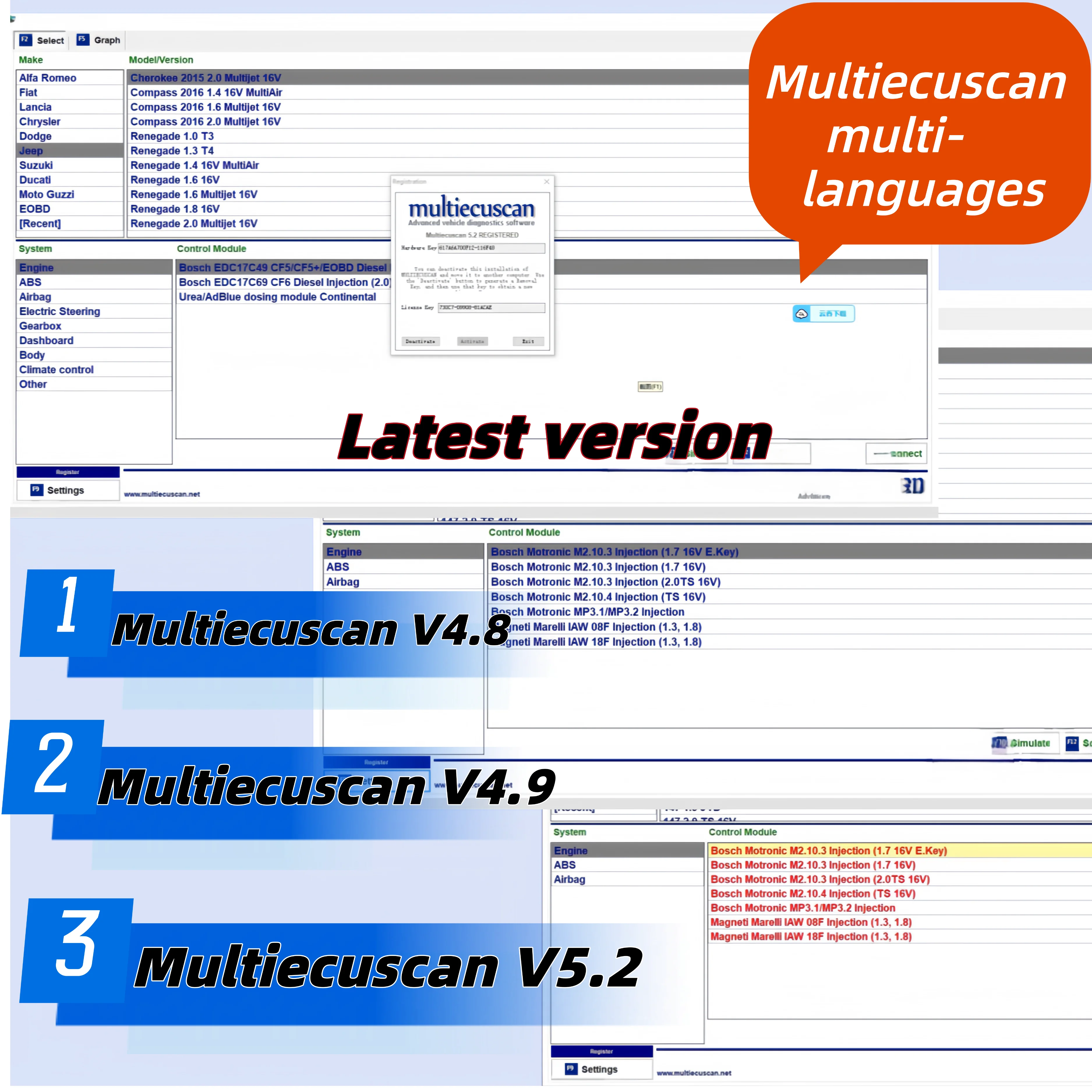 New Multiecuscan V4.8&4.9&5.2 For Fiat/Chrysler/Dodge/Jeep/Suzuki Scanner Software 4.8+ ELM327+Flat adapter Registered Unlimite
New Multiecuscan V4.8&4.9&5.2 For Fiat/Chrysler/Dodge/Jeep/Suzuki Scanner Software 4.8+ ELM327+Flat adapter Registered Unlimite