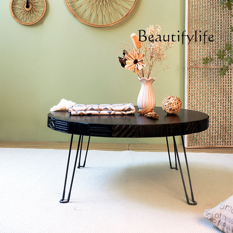 Nordic solid wood coffee table retro old wrought iron black side table living room home round creative coffee table
Nordic solid wood coffee table retro old wrought iron black side table living room home round creative coffee table
