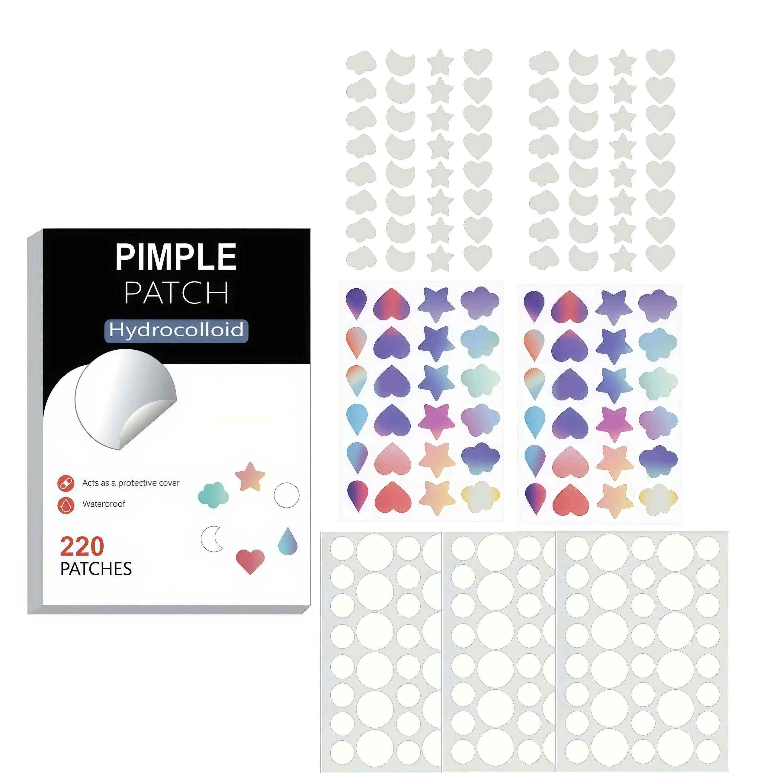 220PCS Invisible Hydrocolloid Acne Patches Waterproof Pimple Spot Treatment Fast Healing Blemish Cover
220PCS Invisible Hydrocolloid Acne Patches Waterproof Pimple Spot Treatment Fast Healing Blemish Cover