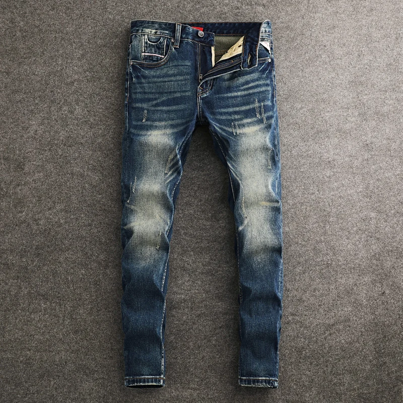 Fashion Designer Men Jeans High Quality Retro Dark Blue Stretch Slim Fit Ripped Jeans Men Vintage Casual Denim Pants Hombre
Fashion Designer Men Jeans High Quality Retro Dark Blue Stretch Slim Fit Ripped Jeans Men Vintage Casual Denim Pants Hombre