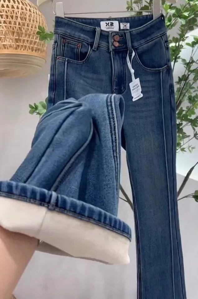High Waist Bell Bottom Jeans Women's Fleece Lined Thickened Slimming Stretchy Denim Pants Vintage Style Autumn Fashion Ladies
High Waist Bell Bottom Jeans Women's Fleece Lined Thickened Slimming Stretchy Denim Pants Vintage Style Autumn Fashion Ladies
