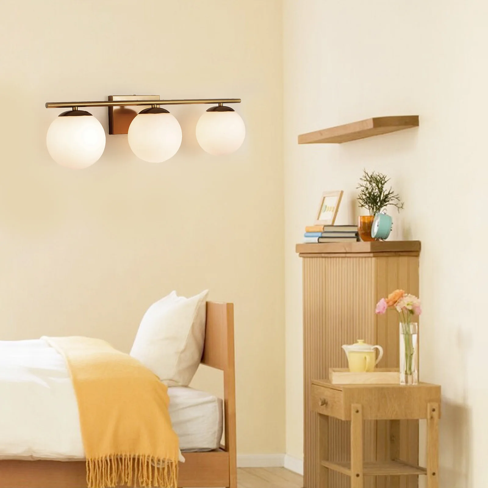 3-Head Mirror Front Lamp, Modern Wall Light, Gold & White, Glass Shade, For Bathroom, Bedroom, Vanity, Decorative
3-Head Mirror Front Lamp, Modern Wall Light, Gold & White, Glass Shade, For Bathroom, Bedroom, Vanity, Decorative