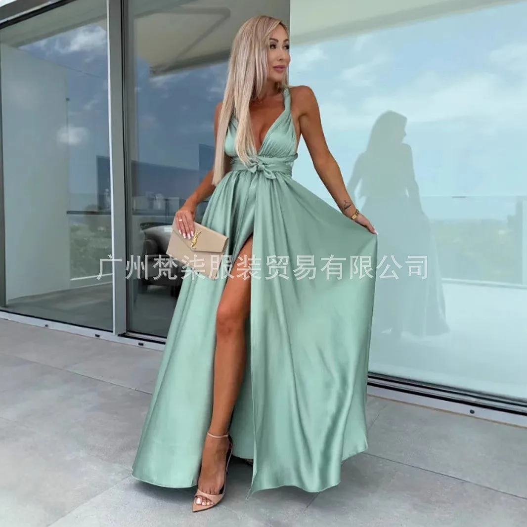 Women's Satin V-Neck Backless Tie Dress Evening Gown Long Dresses Jumpsuit Playsuit
Women's Satin V-Neck Backless Tie Dress Evening Gown Long Dresses Jumpsuit Playsuit