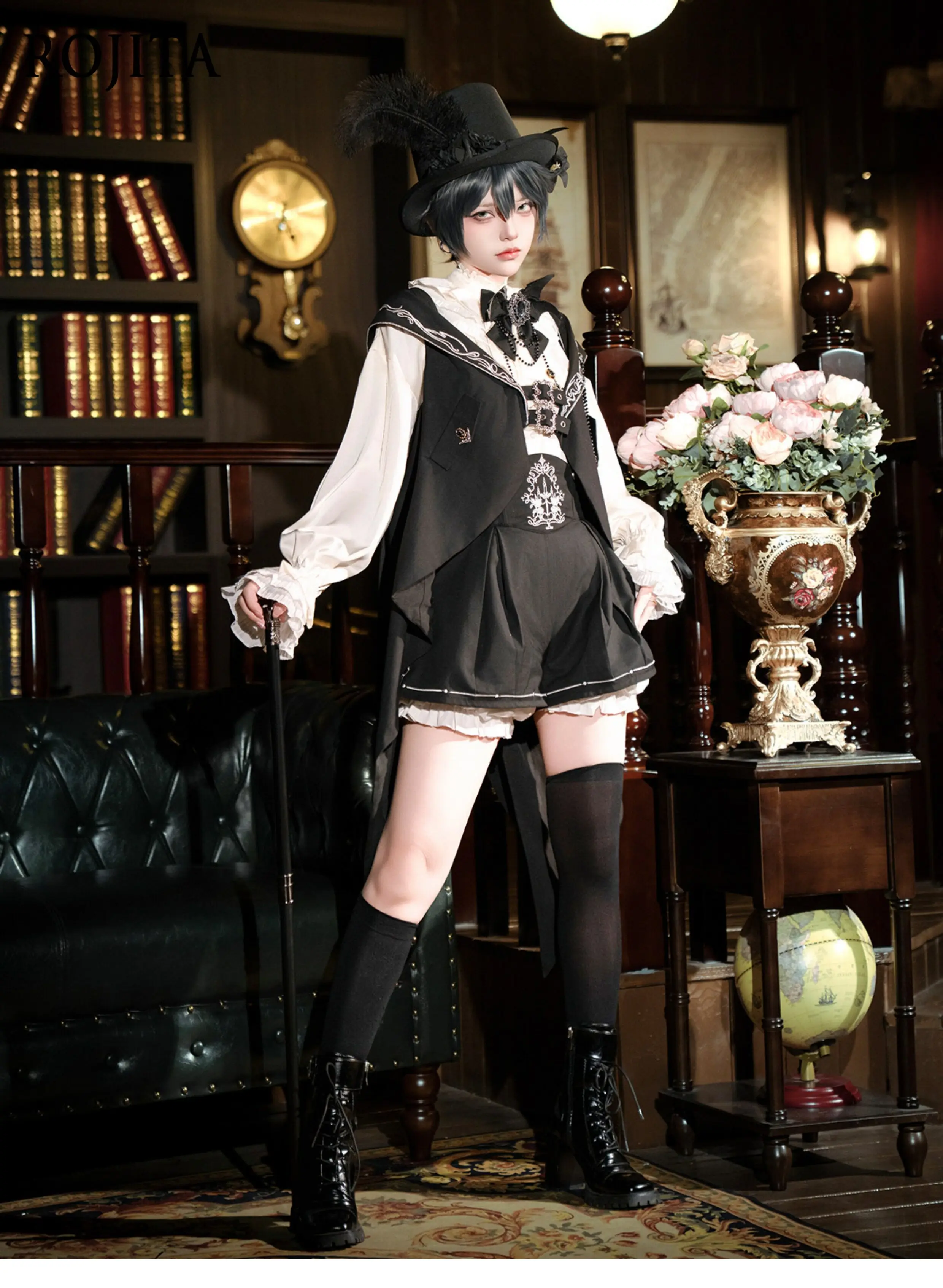 Dark Prince Lolita Prince Strap Shorts Set Spring Summer Long Sleeve White Ruffle Shirt Black Vest with Tail
Dark Prince Lolita Prince Strap Shorts Set Spring Summer Long Sleeve White Ruffle Shirt Black Vest with Tail