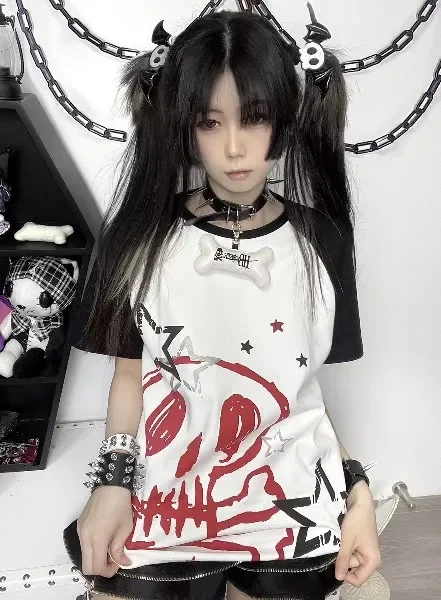 Ruibbit harajuku Gothic Pullover Short Sleeve TShirt Black Cartoon Printing T-shirt Punk Hot Girl Tops Tee Harajuku Y2k Tops
Ruibbit harajuku Gothic Pullover Short Sleeve TShirt Black Cartoon Printing T-shirt Punk Hot Girl Tops Tee Harajuku Y2k Tops