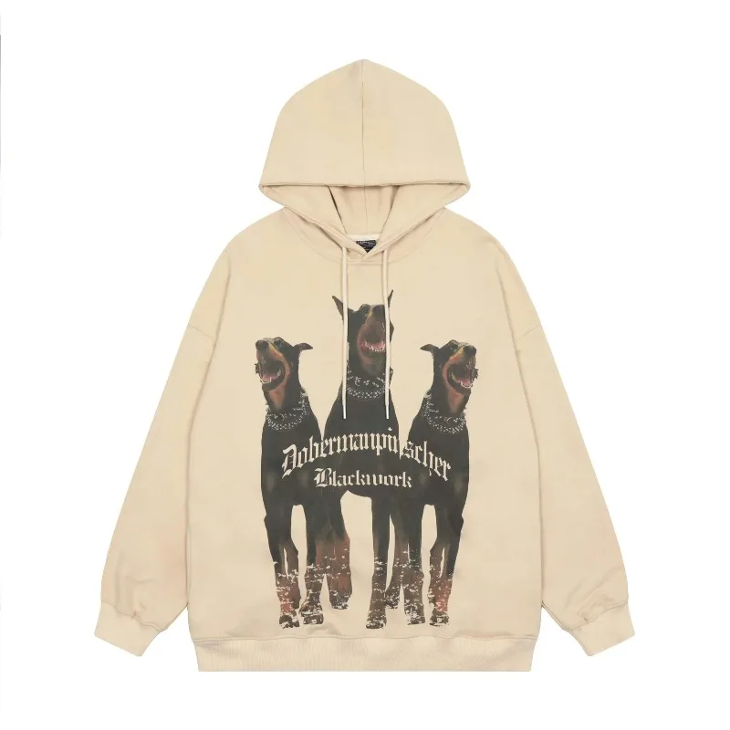 Осенний винтажный потертый модный брендовый свободный свитер Doberman с капюшоном в американском стиле для мужчин
Осенний винтажный потертый модный брендовый свободный свитер Doberman с капюшоном в американском стиле для мужчин