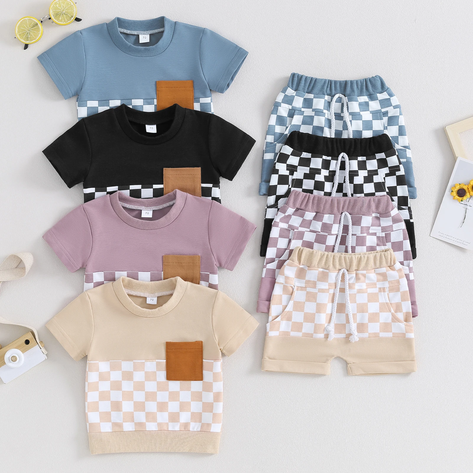 Toddler Boy Summer Clothes Checkerboard Print Short Sleeve Pocket T-Shirt with Elastic Waist Shorts 2Pcs Boys Outfit Set
Toddler Boy Summer Clothes Checkerboard Print Short Sleeve Pocket T-Shirt with Elastic Waist Shorts 2Pcs Boys Outfit Set