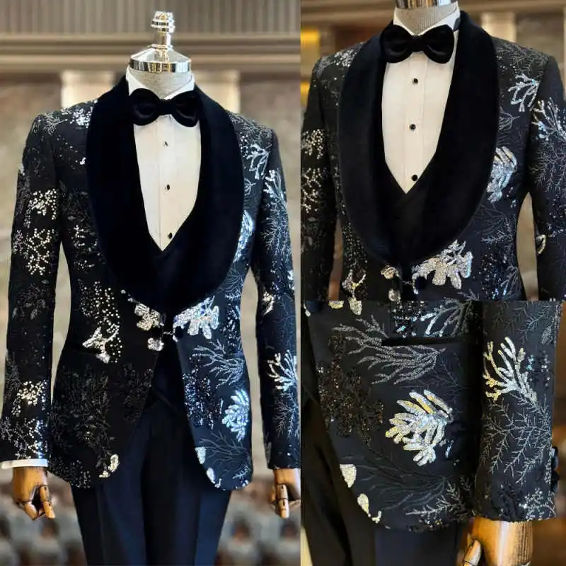 Amazing Groom Wedding Tuxedos 2 Pieces Slim Fit Blazers Pant Shawl Lapel Sequins Crystal Formal Occasion Banquet Customized
Amazing Groom Wedding Tuxedos 2 Pieces Slim Fit Blazers Pant Shawl Lapel Sequins Crystal Formal Occasion Banquet Customized