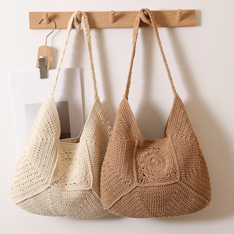 High Quality Shoulder Bag Large Capacity Cotton Thread Woven Women's Bag Handmade Woven Summer Beach Bag Big Shopper Purses
High Quality Shoulder Bag Large Capacity Cotton Thread Woven Women's Bag Handmade Woven Summer Beach Bag Big Shopper Purses