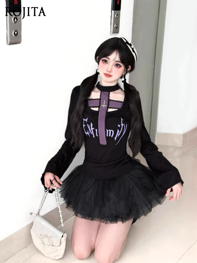 Gothic T-Shirt Long Sleeve Tee Spring Autumn Tees Black and Purple Slim-fitting T-shirts for Women Y2k Style Casual T-shirt
Gothic T-Shirt Long Sleeve Tee Spring Autumn Tees Black and Purple Slim-fitting T-shirts for Women Y2k Style Casual T-shirt