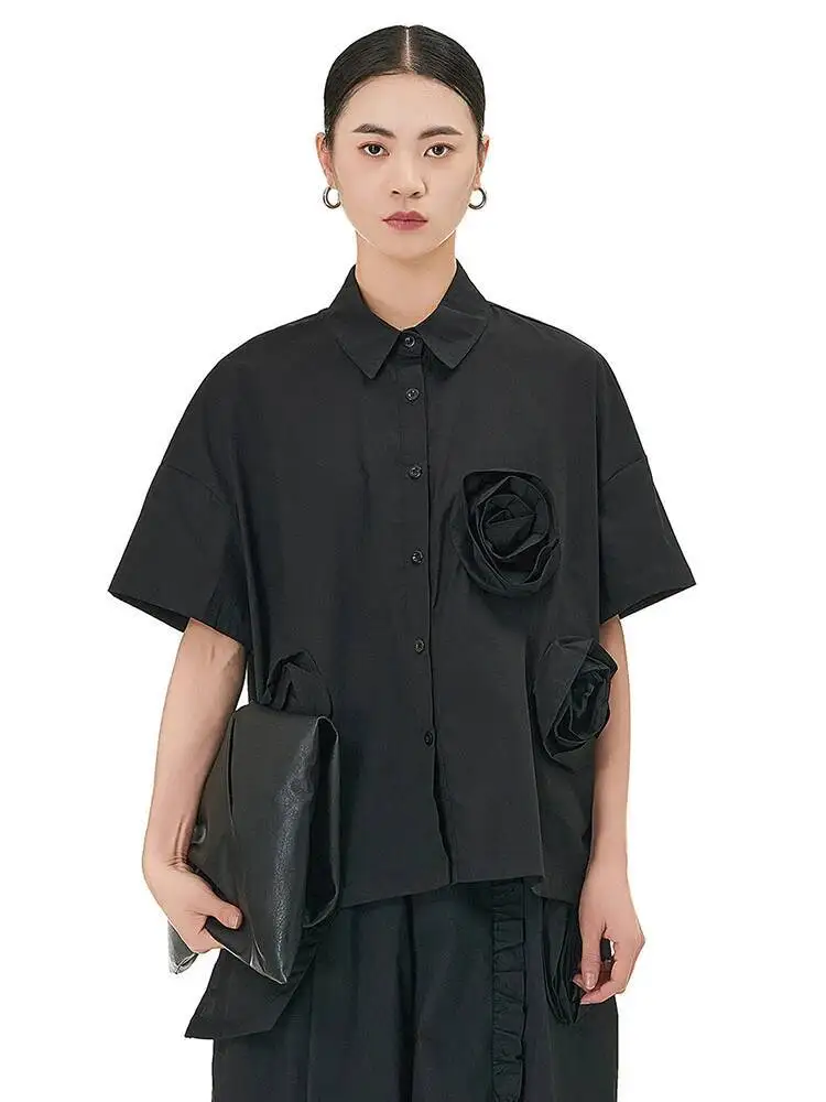 Women 3d Flower Irregular Big Size Blouse New Lapel Short Sleeve Shirt Fashion Tide Spring Summer
Women 3d Flower Irregular Big Size Blouse New Lapel Short Sleeve Shirt Fashion Tide Spring Summer