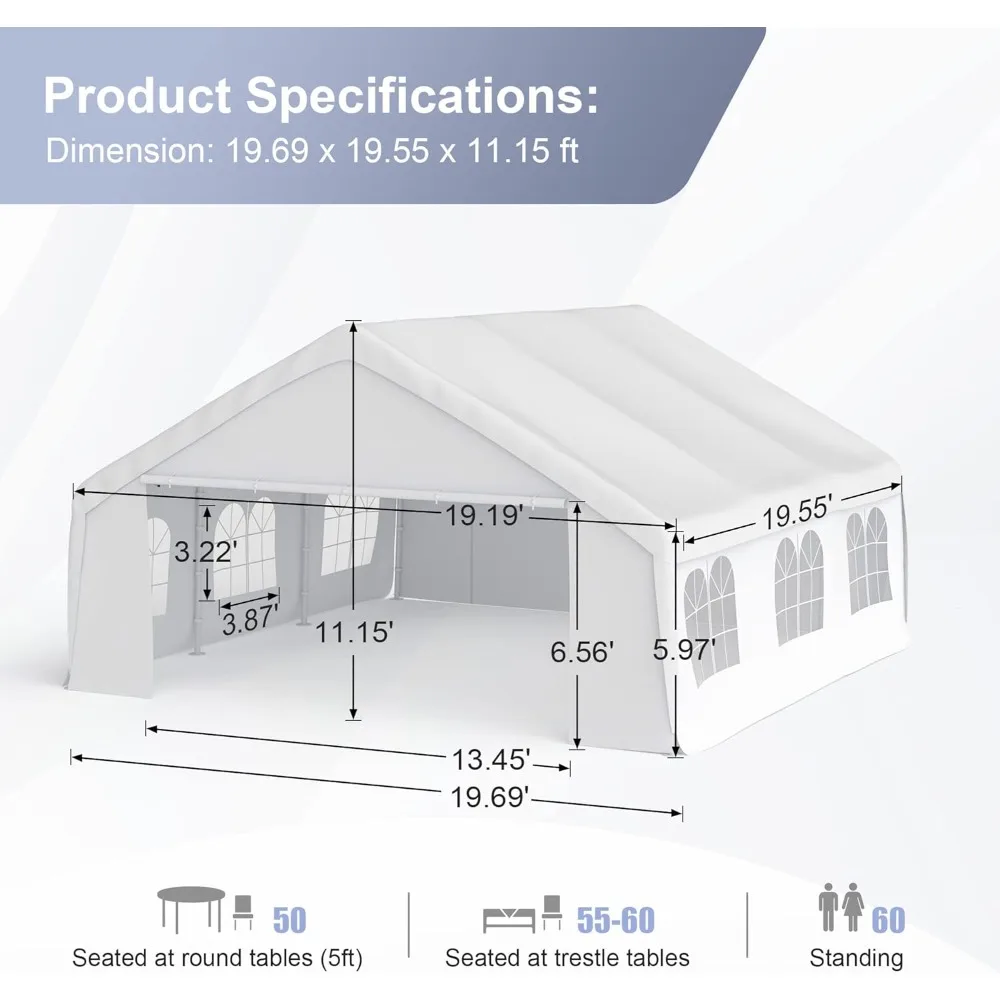 Heavy-duty Party Canopy Tent, 20'x20' Metal Carport Portable Garage with Removable Side Walls
Heavy-duty Party Canopy Tent, 20'x20' Metal Carport Portable Garage with Removable Side Walls