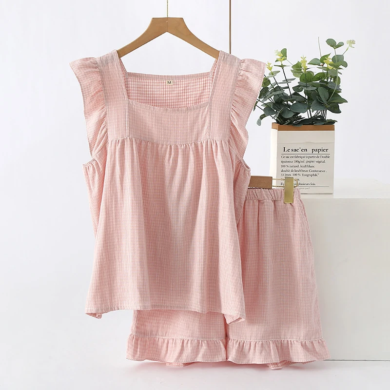 Ruffle Pajama Set for Women, 2-Piece Cotton Gauze Camisole & Shorts, Sweet Loose Fit & Breathable, Summer Home Loungewear
Ruffle Pajama Set for Women, 2-Piece Cotton Gauze Camisole & Shorts, Sweet Loose Fit & Breathable, Summer Home Loungewear