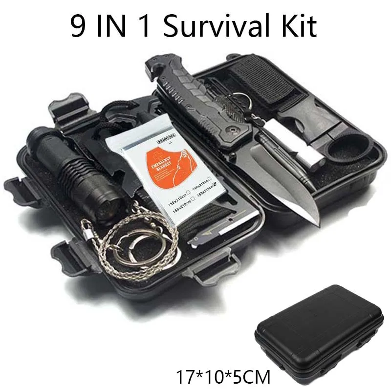 Survival Kit 9 IN 1 Survival Gear Equipment Tool Storage Box Tools Accessories Container for Outdoor Camping Hiking Fishing
Survival Kit 9 IN 1 Survival Gear Equipment Tool Storage Box Tools Accessories Container for Outdoor Camping Hiking Fishing