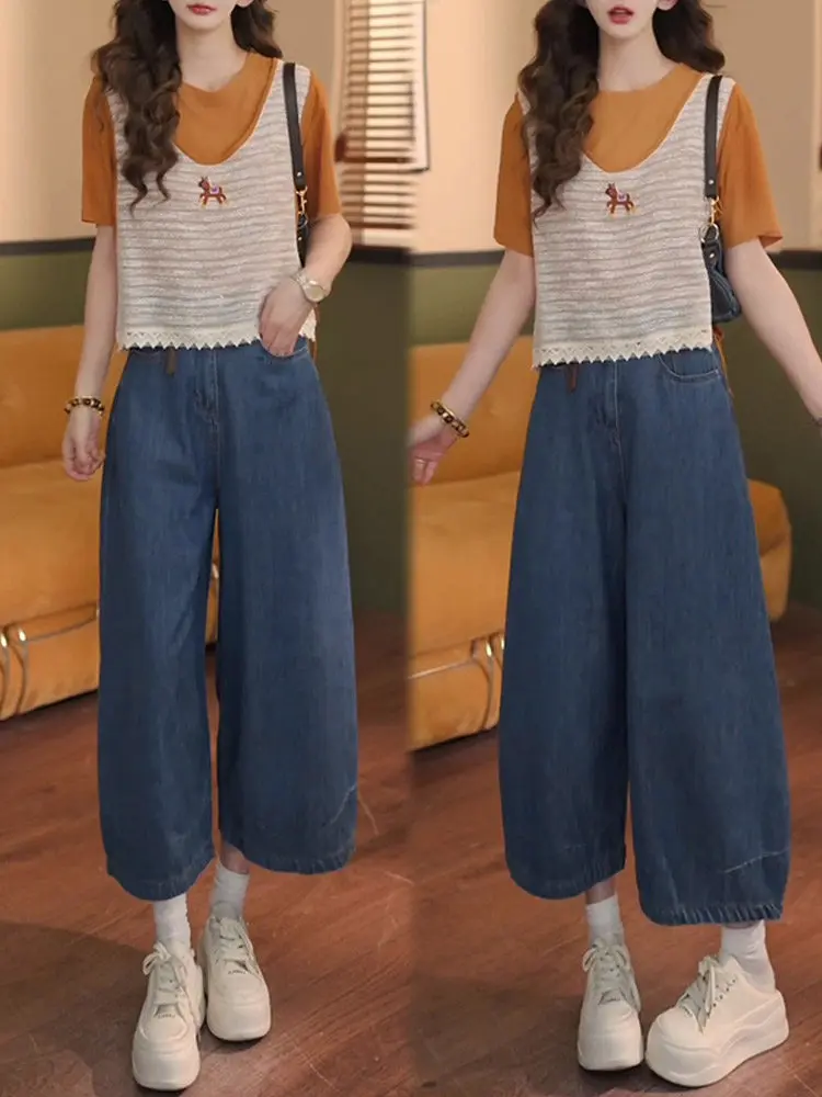 Summer Fashion Set Women's Short Sleeve T-Shirt And Wide Leg Pants Two-Piece Suit Casual Style Breathable Comfortable Midweight
Summer Fashion Set Women's Short Sleeve T-Shirt And Wide Leg Pants Two-Piece Suit Casual Style Breathable Comfortable Midweight