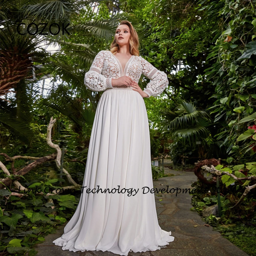 COZOK Plus Size Ivory Wedding Dresses with Lace 2024 Beach Chiffon Bridal Gowns for Women Full Sleeve Vestidos De Novia New
COZOK Plus Size Ivory Wedding Dresses with Lace 2024 Beach Chiffon Bridal Gowns for Women Full Sleeve Vestidos De Novia New