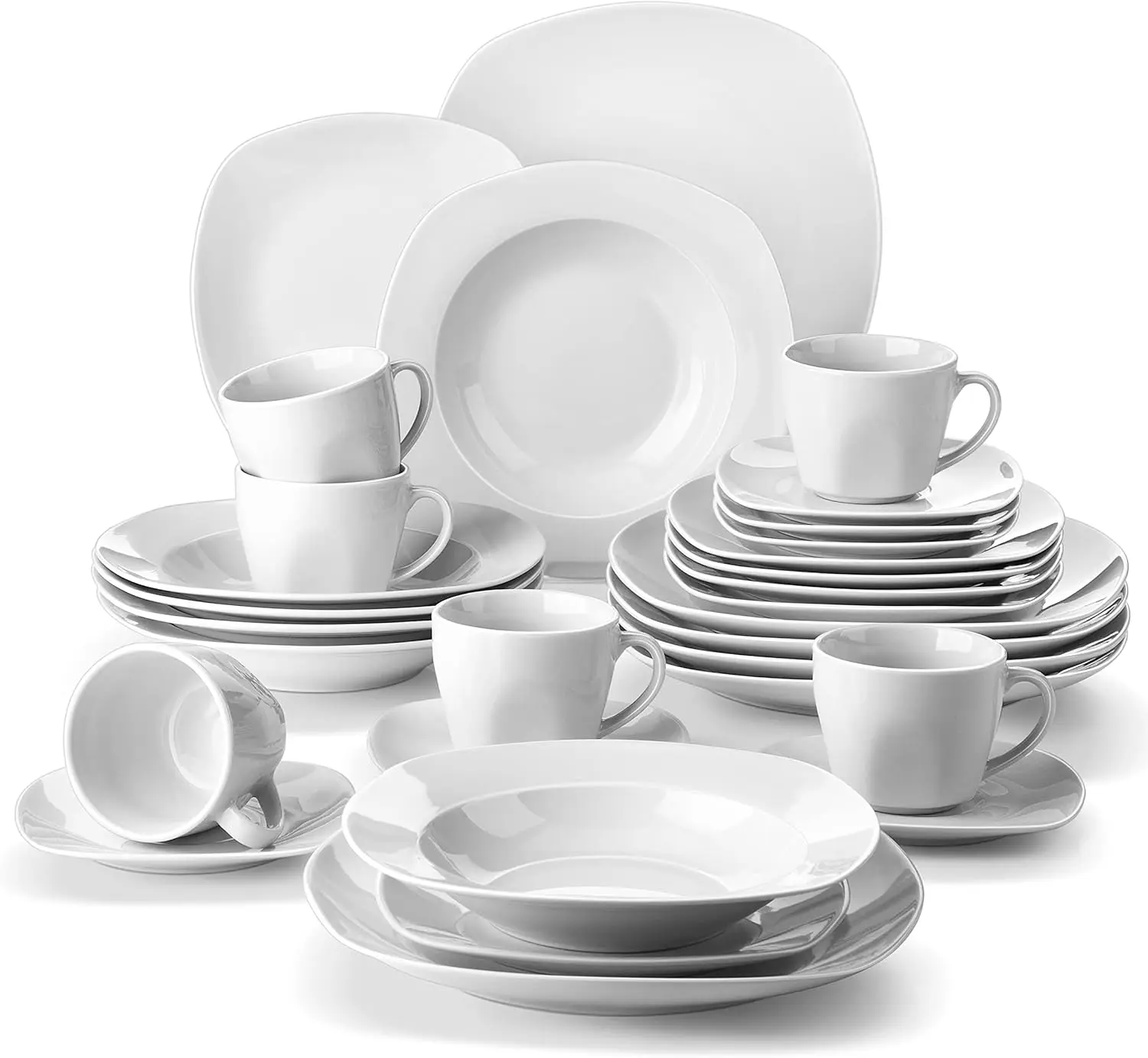 30-Piece Square Porcelain Dinnerware Set for 6, Grey White Chip-Resistant Plates Bowls Cups Saucers
30-Piece Square Porcelain Dinnerware Set for 6, Grey White Chip-Resistant Plates Bowls Cups Saucers