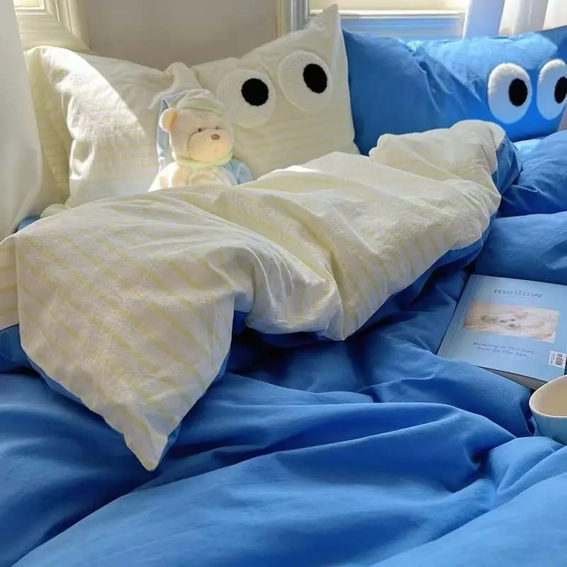 Black Big Eye Solid Color Bedding Set Girls Boys Flat Sheet Blue Duvet Cover Pillowcase Washed Cotton Bed Linen Home Textile
Black Big Eye Solid Color Bedding Set Girls Boys Flat Sheet Blue Duvet Cover Pillowcase Washed Cotton Bed Linen Home Textile