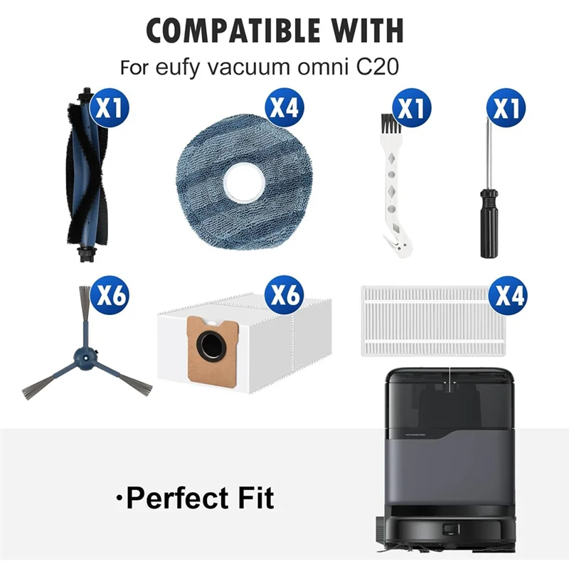 Для Eufy Vacuum Omni C20, запасные части, основная боковая щетка, мешки для пыли, подушечки для швабры, фильтры Hepa, комплект аксессуаров
Для Eufy Vacuum Omni C20, запасные части, основная боковая щетка, мешки для пыли, подушечки для швабры, фильтры Hepa, комплект аксессуаров
