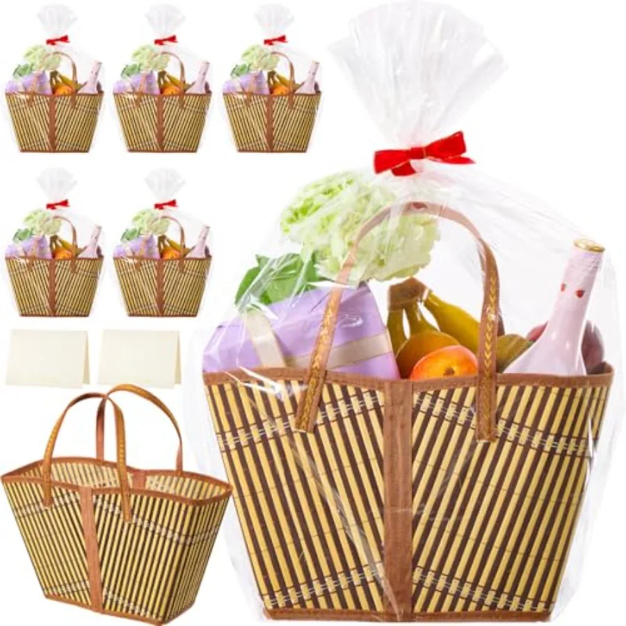 6 Set Empty Gifts Baskets with Cards Sturdy Xmas Woven Bamboo Large Gift Basket Kit with Handle Wrapping Bag Red Bow to Fill fo
6 Set Empty Gifts Baskets with Cards Sturdy Xmas Woven Bamboo Large Gift Basket Kit with Handle Wrapping Bag Red Bow to Fill fo