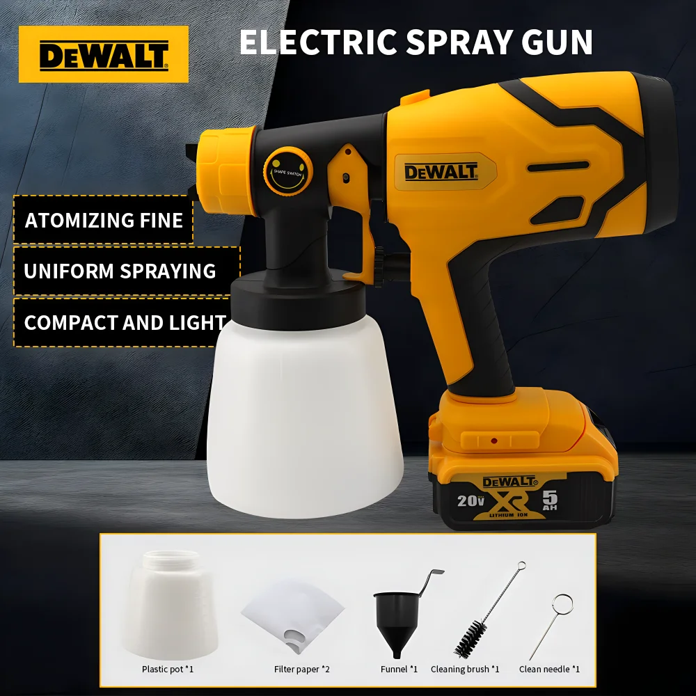 Dewalt Electric Spray Paint Gun 1000ML 20V Battery HIGH POWER Paint Sprayer Auto Furniture Steel Coating Airbrush
Dewalt Electric Spray Paint Gun 1000ML 20V Battery HIGH POWER Paint Sprayer Auto Furniture Steel Coating Airbrush