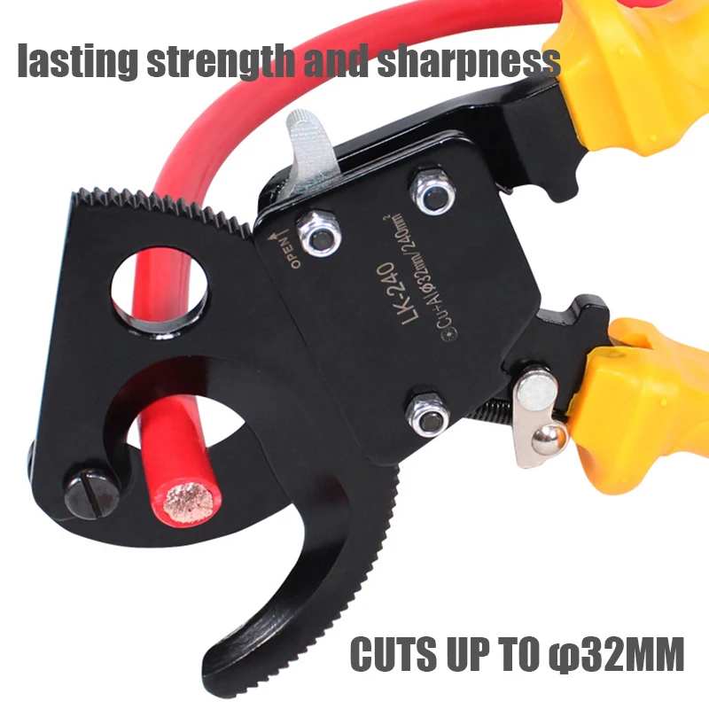 Ratcheting Cable Cutters Wire Pliers Heavy Duty Wire Cutters for Multi-Strand Aluminum & Copper Cables up to 240mm²
Ratcheting Cable Cutters Wire Pliers Heavy Duty Wire Cutters for Multi-Strand Aluminum & Copper Cables up to 240mm²