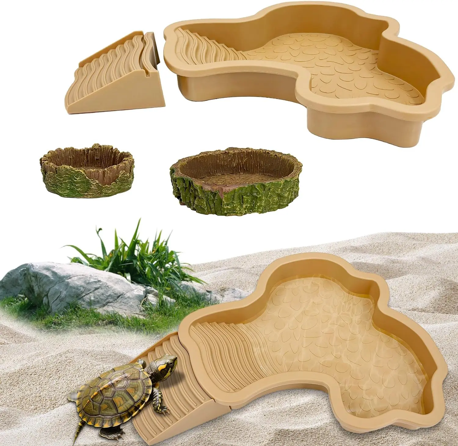 3PCS Tortoise Habitat Accessories Creature Bathing Pool with Ramp & Basking Area 2PCS Simulation Tree Stump Feeding Dish Turtle
3PCS Tortoise Habitat Accessories Creature Bathing Pool with Ramp & Basking Area 2PCS Simulation Tree Stump Feeding Dish Turtle