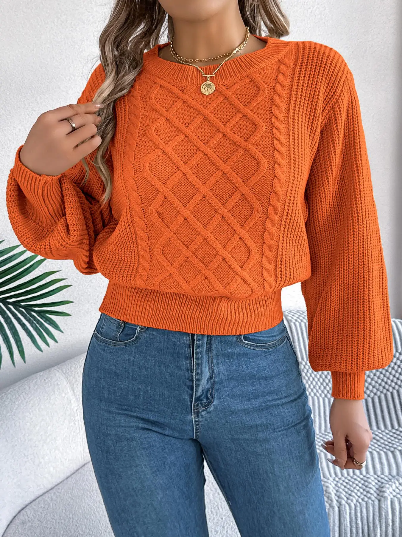 Autumn Winter Long Sve Knitted Sweater Waist Cinched Overhead Lantern Twist Pure Color Cross-Border Women's Faion
Autumn Winter Long Sve Knitted Sweater Waist Cinched Overhead Lantern Twist Pure Color Cross-Border Women's Faion
