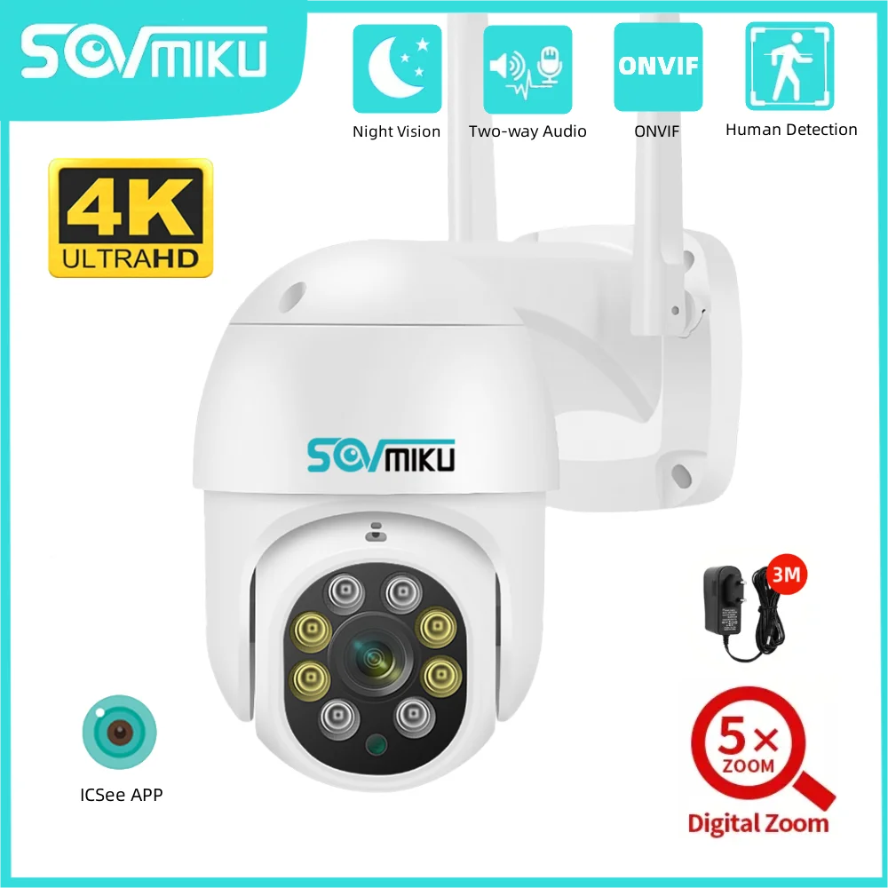 SOVMIKU 8MP 4K Smart PTZ WiFi Surveillance Camera 5X Digital Zoom Night Vision Human Detection IP Camera Security Protection
SOVMIKU 8MP 4K Smart PTZ WiFi Surveillance Camera 5X Digital Zoom Night Vision Human Detection IP Camera Security Protection