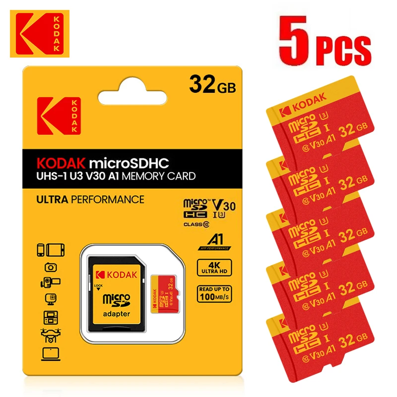 5 шт. карта MicroSD KODAK 32 ГБ 64 ГБ 128 ГБ 256 ГБ SD-карта Class10 U3 V30 Водонепроницаемая мини-TF-карта для наблюдения, вождения, рекордера
5 шт. карта MicroSD KODAK 32 ГБ 64 ГБ 128 ГБ 256 ГБ SD-карта Class10 U3 V30 Водонепроницаемая мини-TF-карта для наблюдения, вождения, рекордера