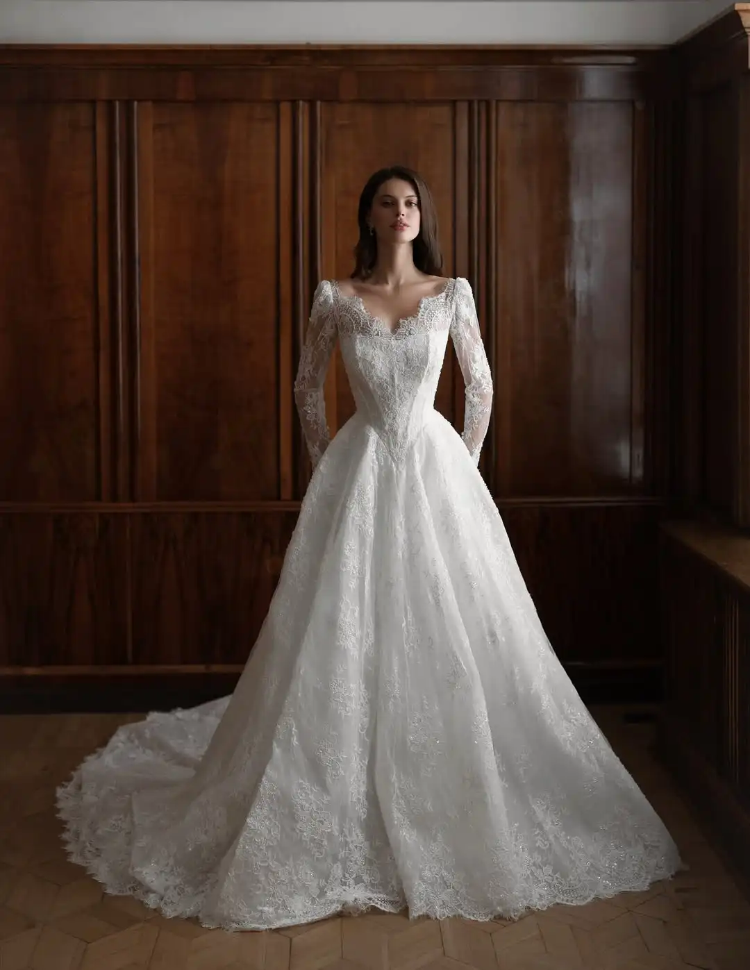 Customized Luxurious Women's Gorgeous Lace Bridal Gowns A-line Long Sleeve Princess Prom Wedding Dresses Formal Beach Party Robe
Customized Luxurious Women's Gorgeous Lace Bridal Gowns A-line Long Sleeve Princess Prom Wedding Dresses Formal Beach Party Robe