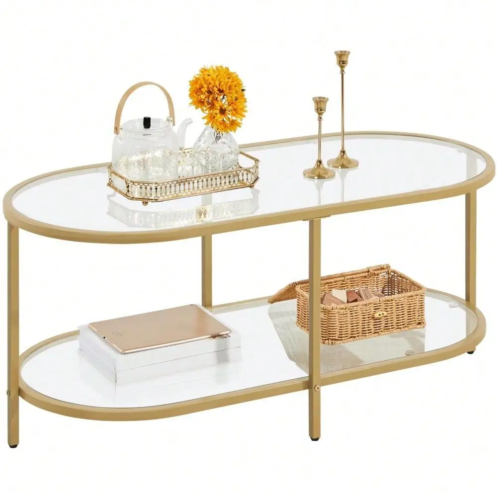 Oval Glass Coffee Table For Living Room, 2Tier Center Table With Storage Shelf For Small Space, Office
Oval Glass Coffee Table For Living Room, 2Tier Center Table With Storage Shelf For Small Space, Office