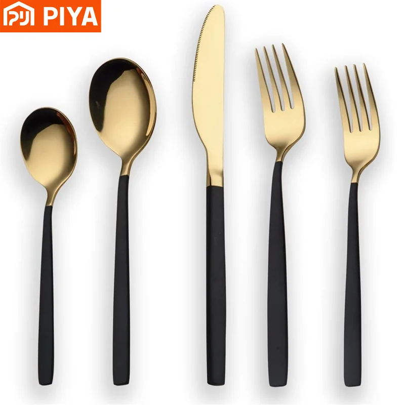 Gold Silverware Set Black Handle Stainless Steel Flatware Set Kitchen Utensil Set Tableware Cutlery Set Knife Spoons And Fork
Gold Silverware Set Black Handle Stainless Steel Flatware Set Kitchen Utensil Set Tableware Cutlery Set Knife Spoons And Fork