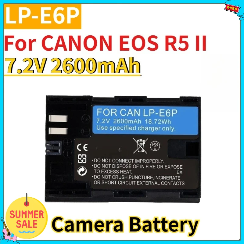 New Replacement Camera Battery 7.2V 2600mAh LP-E6P for CANON EOS R5 II Li-Polymer 
New Replacement Camera Battery 7.2V 2600mAh LP-E6P for CANON EOS R5 II Li-Polymer