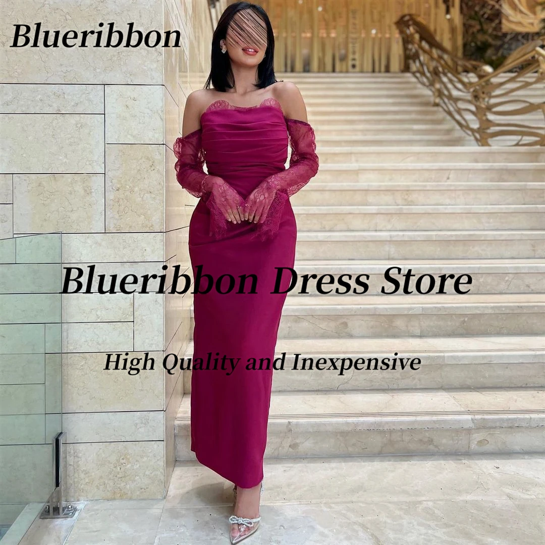 Blueribbon Ruched Strapless Prom Dresses Summer Ladies Wear Back Slit Cocktail Party Lace Long Sleeves Evening Dress
Blueribbon Ruched Strapless Prom Dresses Summer Ladies Wear Back Slit Cocktail Party Lace Long Sleeves Evening Dress