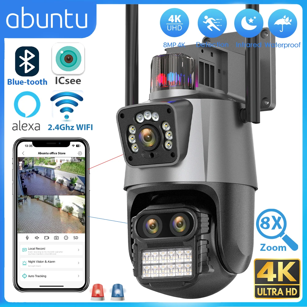 8MP 4K PTZ WIFI Camera 8X Zoom Outdoor Three Lens Dual Screen IP Camera Security Protection Surveillance Camera Night Vision
8MP 4K PTZ WIFI Camera 8X Zoom Outdoor Three Lens Dual Screen IP Camera Security Protection Surveillance Camera Night Vision
