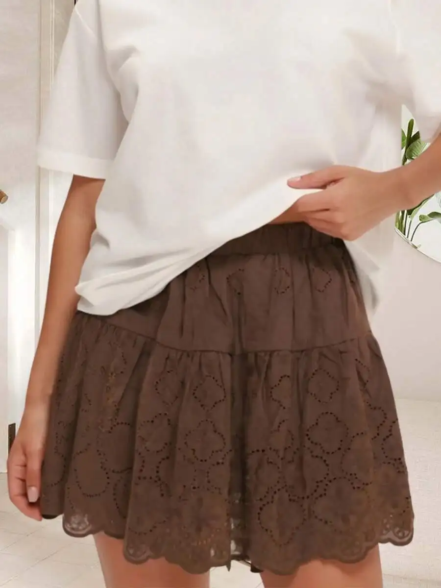 Women Eyelet Ruffle Mini Skirt Elastic Waist A-Line Casual Summer Streetwear
Women Eyelet Ruffle Mini Skirt Elastic Waist A-Line Casual Summer Streetwear