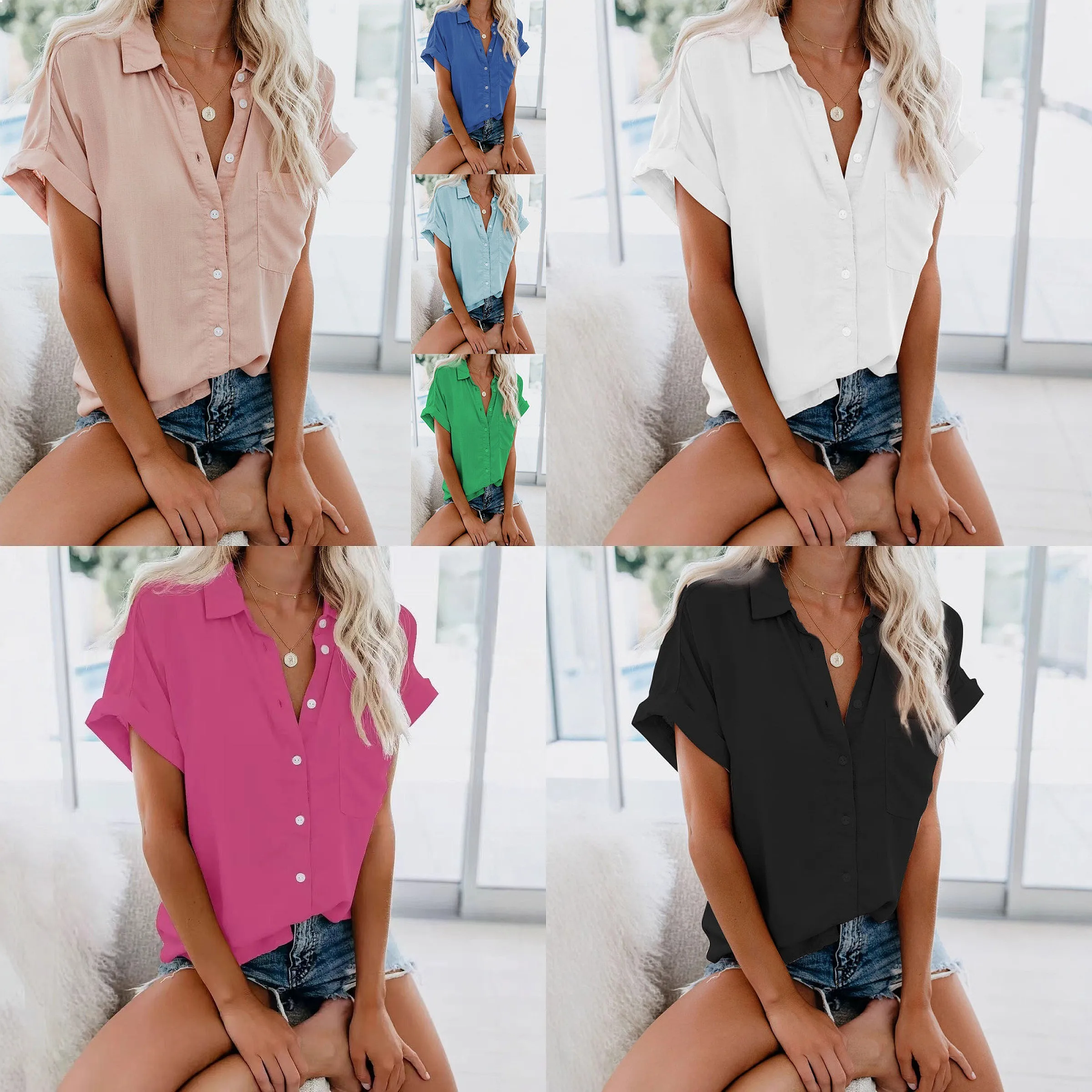 Women Short Sleeve Button Down Shirt Blouse Top Summer Spring Casual Office Work Tops Blouses
Women Short Sleeve Button Down Shirt Blouse Top Summer Spring Casual Office Work Tops Blouses
