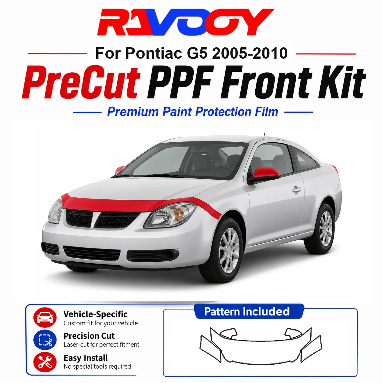 8.5mil TPU Precut PPF Kit For Pontiac G5 2005-2010 - Hood, Partial Fenders & Full Mirror Set - Self-Healing Gloss Clear Bra Film
8.5mil TPU Precut PPF Kit For Pontiac G5 2005-2010 - Hood, Partial Fenders & Full Mirror Set - Self-Healing Gloss Clear Bra Film