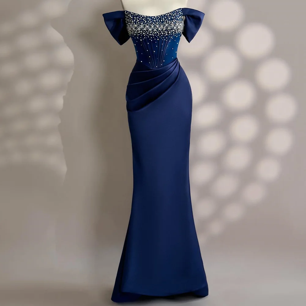 Mermaid Off the Shoulder Short Sleeves Satin Floor Length Pleats Sweep Train Solid Color Crystal Bespoke Occasion Gowns Classic
Mermaid Off the Shoulder Short Sleeves Satin Floor Length Pleats Sweep Train Solid Color Crystal Bespoke Occasion Gowns Classic