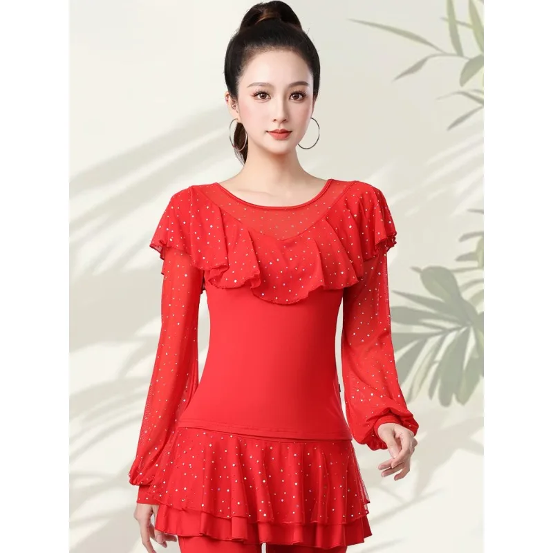 Новые латинские танцы, современные танцы, национальный стандарт, топы, женские национальные стандартные кружевные топы с рюшами и рукавами-фонариками, одежда для взрослых, костюмы
Новые латинские танцы, современные танцы, национальный стандарт, топы, женские национальные стандартные кружевные топы с рюшами и рукавами-фонариками, одежда для взрослых, костюмы