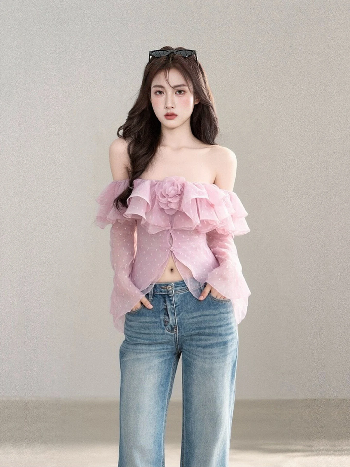 LIXIAOWAN Pink Polka Dot Floral Top Women's Multi-Layered Hem Design Waist-Cinching Chiffon Shirt CleanFit Style Long Sleeve
LIXIAOWAN Pink Polka Dot Floral Top Women's Multi-Layered Hem Design Waist-Cinching Chiffon Shirt CleanFit Style Long Sleeve
