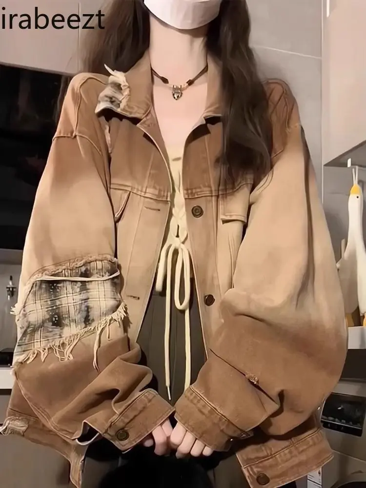 Women's Distressed Denim Jacket Oversized Boho Patchwork Coat Casual Streetwear Loose Spring Fall Vintage Workwear Tops
Women's Distressed Denim Jacket Oversized Boho Patchwork Coat Casual Streetwear Loose Spring Fall Vintage Workwear Tops
