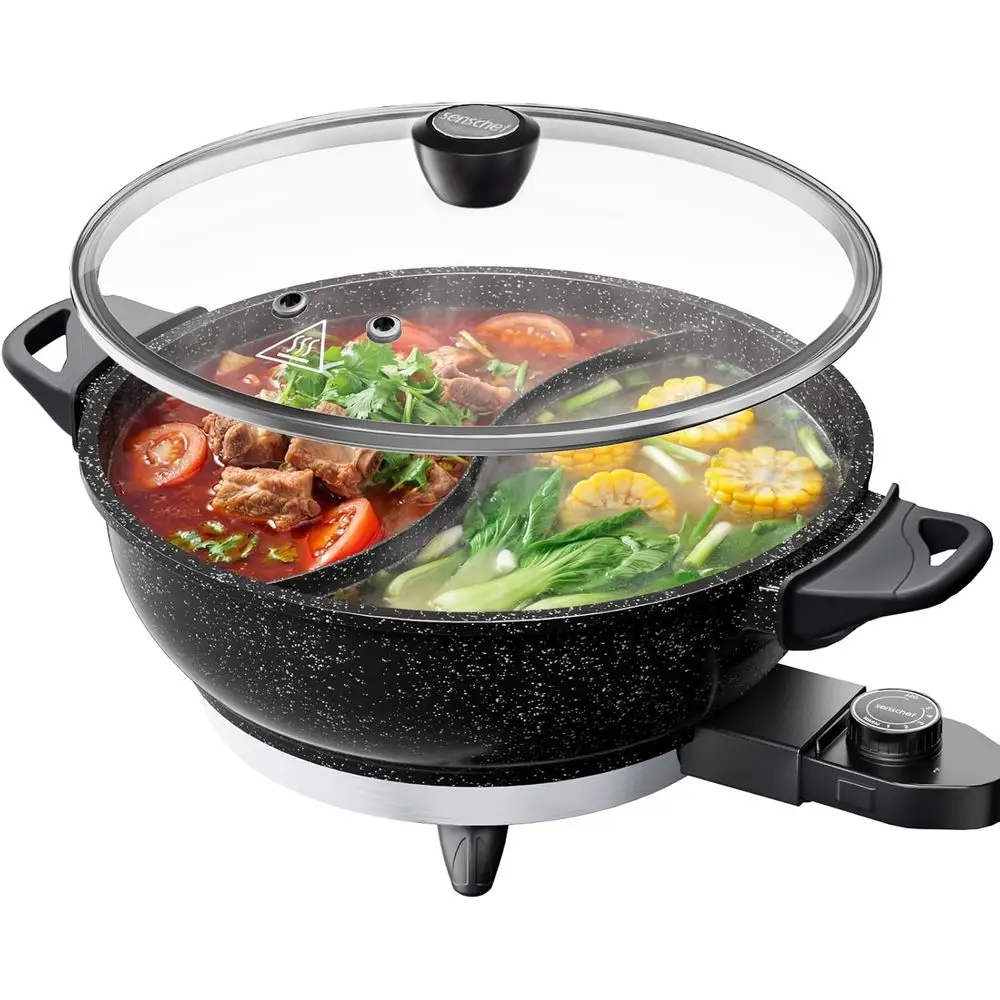 Electric Hot Pot with Divider, Non-Stick, EvenHeat, 1500W Fast Heating, Dual-Flavor Shabu Shabu, 1-Year Warranty, Granite Black
Electric Hot Pot with Divider, Non-Stick, EvenHeat, 1500W Fast Heating, Dual-Flavor Shabu Shabu, 1-Year Warranty, Granite Black