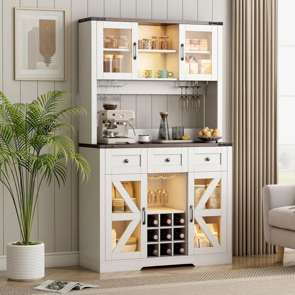 Coffee Bar Wine Cabinet with Barn Door & LED Lights,Farmhouse Sideboard Buffet Cabinets with Wine Bottle Rack,3 Drawers
Coffee Bar Wine Cabinet with Barn Door & LED Lights,Farmhouse Sideboard Buffet Cabinets with Wine Bottle Rack,3 Drawers