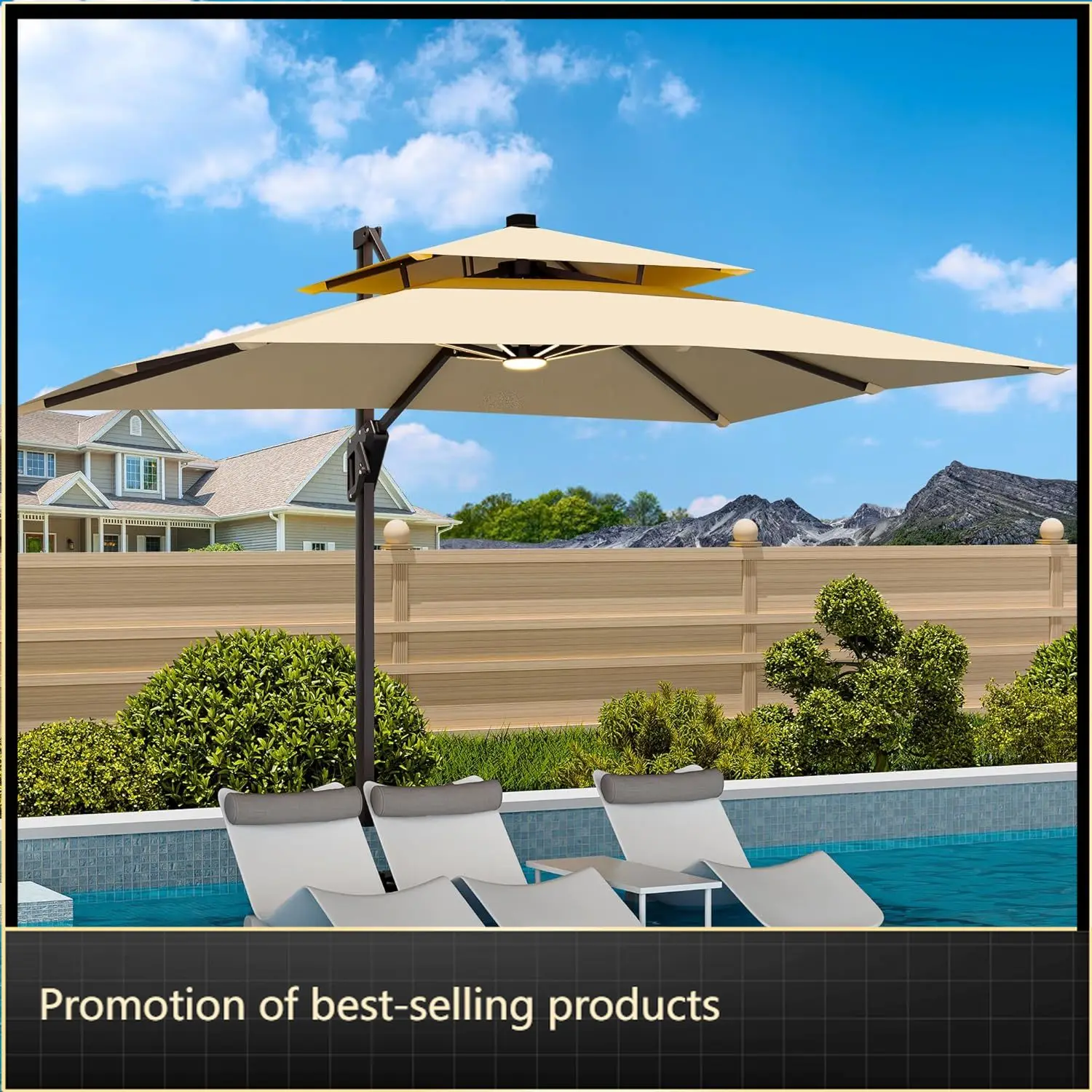 9' X 12' Cantilever Patio Umbrella with Base Included and Led Lights Double Top Rectangular Outdoor Large Offset Umbrellas
9' X 12' Cantilever Patio Umbrella with Base Included and Led Lights Double Top Rectangular Outdoor Large Offset Umbrellas