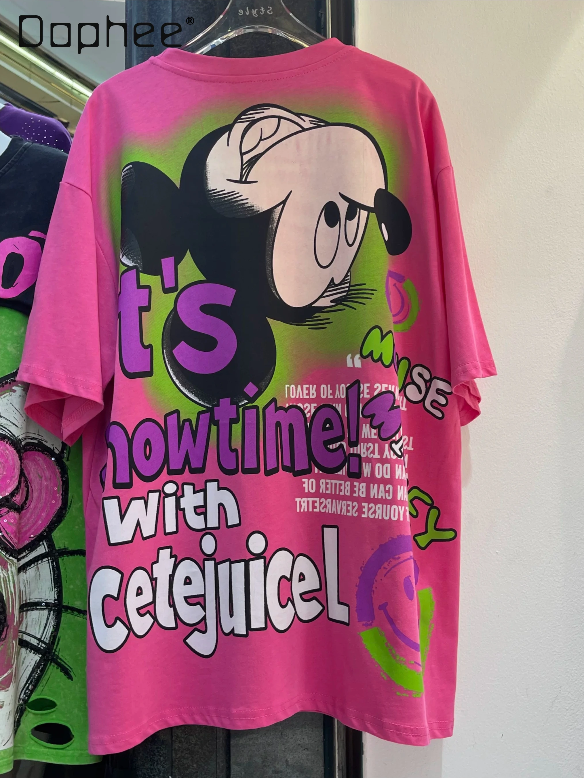 Rhinestone T-shirt for Women Cute Cartoon Print Loose Fit Mid-length Top Summer Short Sleeve Round Neck Oversized T Shirt
Rhinestone T-shirt for Women Cute Cartoon Print Loose Fit Mid-length Top Summer Short Sleeve Round Neck Oversized T Shirt