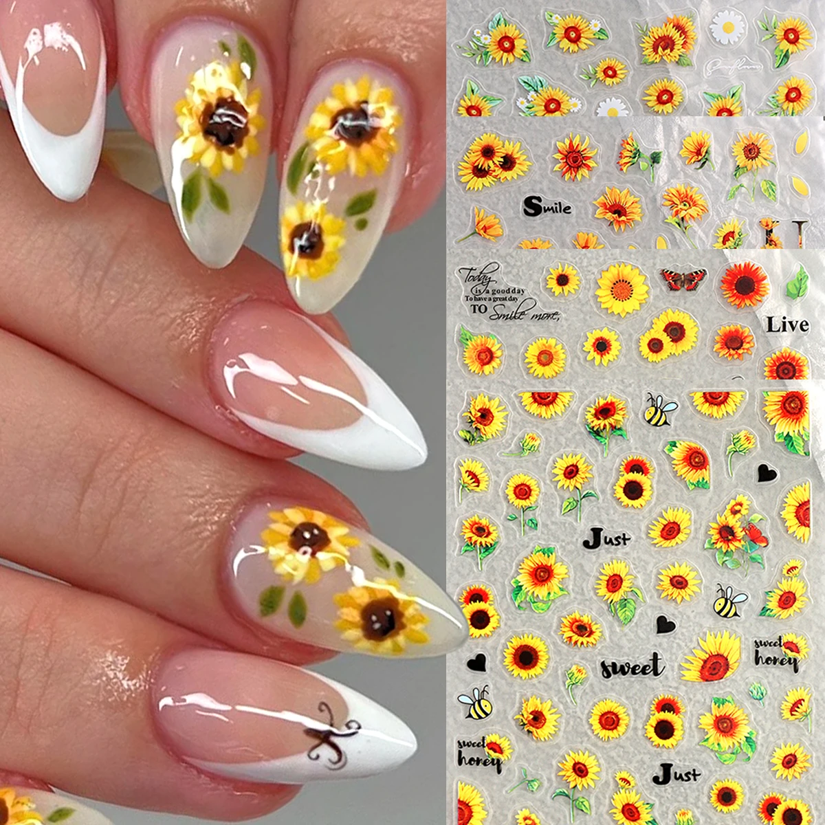 Little bee and sunflower nail stickers, spring and summer flowers, sunflowers, ladybug nail decorations
Little bee and sunflower nail stickers, spring and summer flowers, sunflowers, ladybug nail decorations